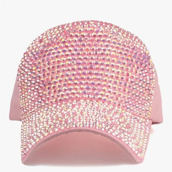 Sparkly Pink Rhinestone Bedazzled Beaded Baseball Hat Cap - Picture 3 of 9